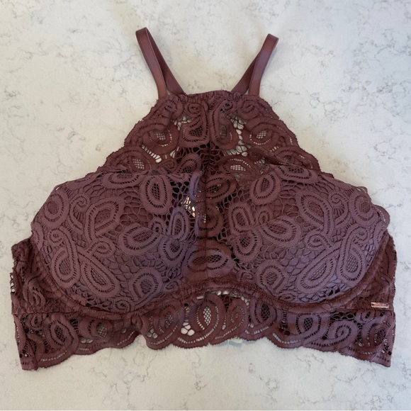 PINK Victoria’s Secret Lace High Neck Push-Up Bralette Mauve Dusty Rose Size L - Picture 3 of 7